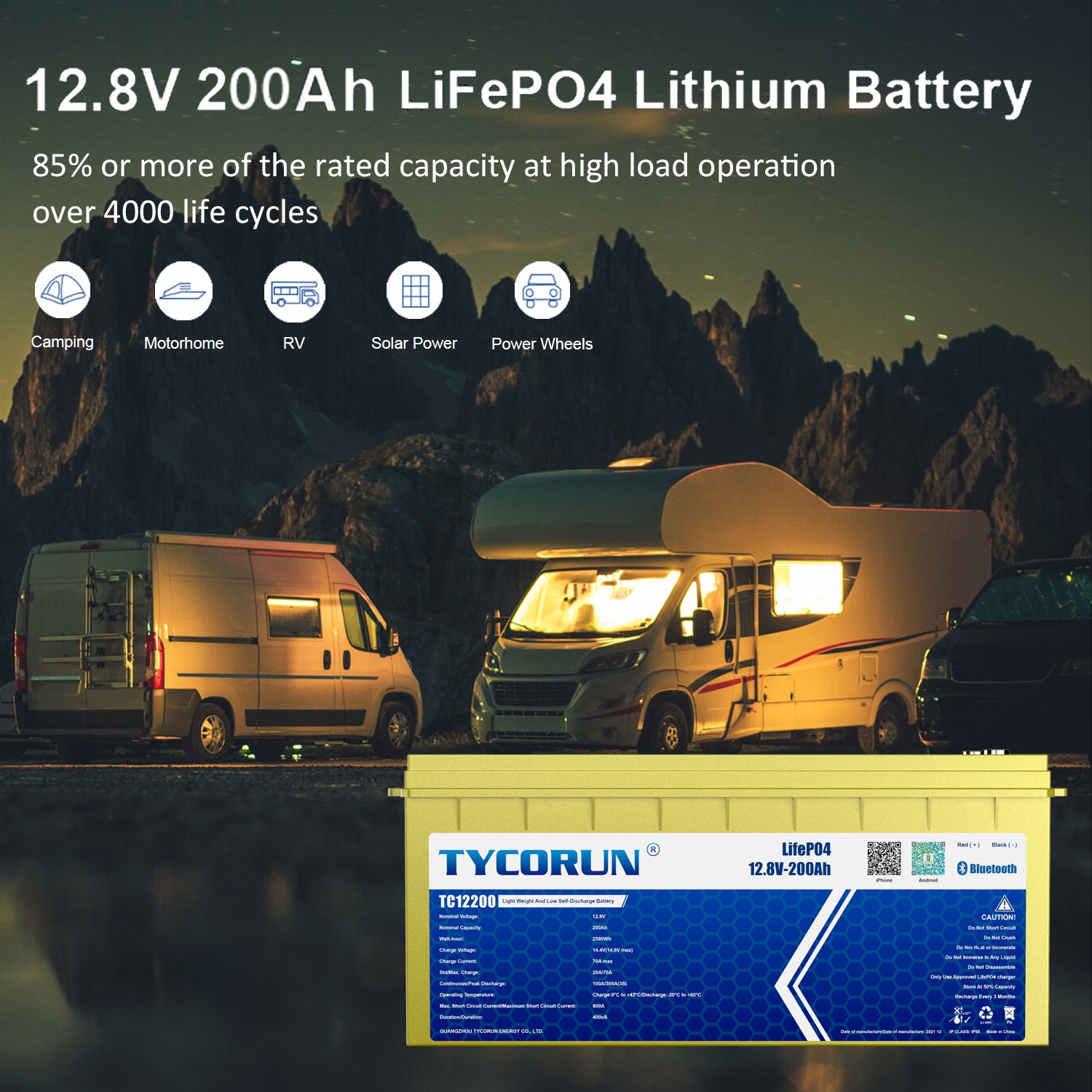 Smart Bluetooth 12V 100Ah Lithium Deep Cycle Battery-Tycorun Batteries